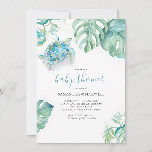 Baby Shower-inbjudan Boy Tropical Sea Turtle Inbjudningar (Framsida)