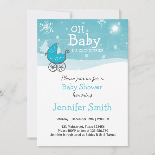 Baby Shower inbjudan Boy Winter kall utanför Blue (Framsida)