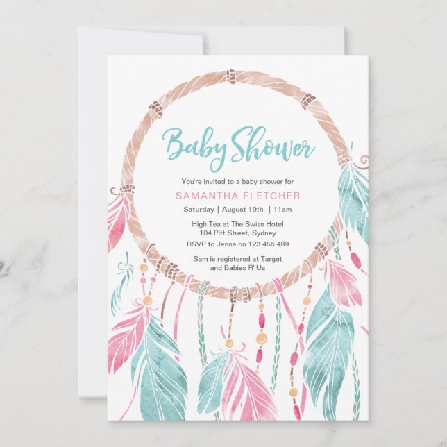 Baby Shower-inbjudan | Catcher vattenfärgsdröm Inbjudningar (Framsida)