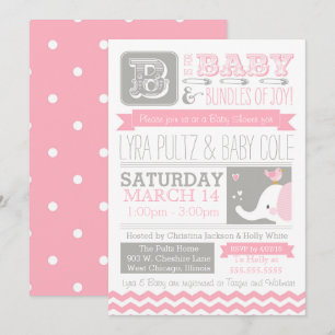 Baby Shower-inbjudan - Cirkus Elefant & Chevron Inbjudningar