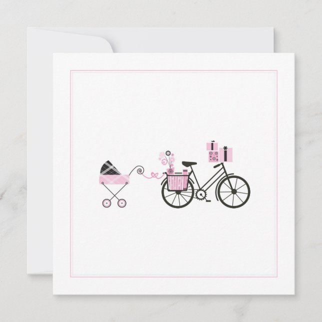 Baby Shower Inbjudan - Cykel och barnvagn (Framsida)
