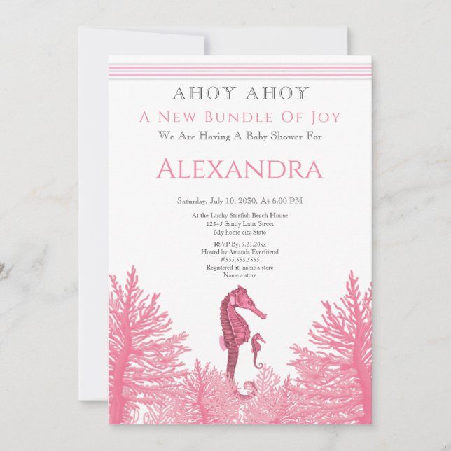 Baby Shower-inbjudan Dusty Ro Rosa Girl Girl Nauti (Framsida)