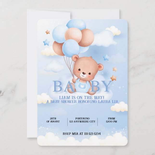 BABY SHOWER-INBJUDAN FÖR baby BEAR BABY SHOWER Spara Datumet (Framsida)