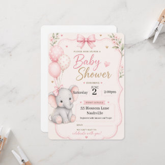 Baby shower-inbjudan för flickor med elefanttema inbjudningar