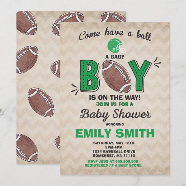 Baby Shower-inbjudan för fotbollsbabyskor Inbjudningar (Fram/baksida)