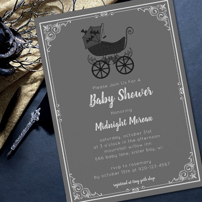Baby Shower-inbjudan för Gothic Barnvagn Fladdermu Inbjudningar (Skapare uppladdad)