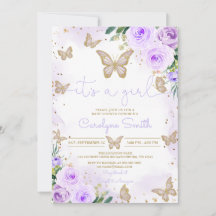 Baby Shower-inbjudan för Lila Butterfly Baby Showe