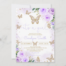Baby Shower-inbjudan för Lila Butterfly Baby Showe Inbjudningar