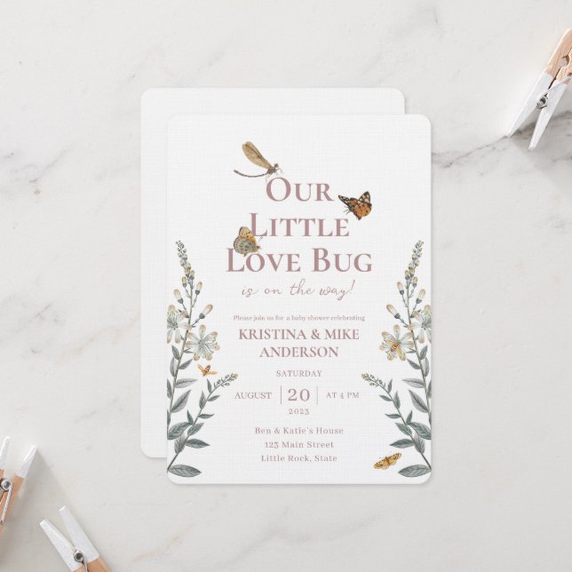 Baby Shower-inbjudan för Little Kärlek Kryp QR-kod Inbjudningar (Fram/Back In Situ)