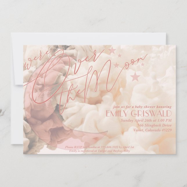Baby Shower-inbjudan för Måne över Tjej Inbjudningar (Framsida)
