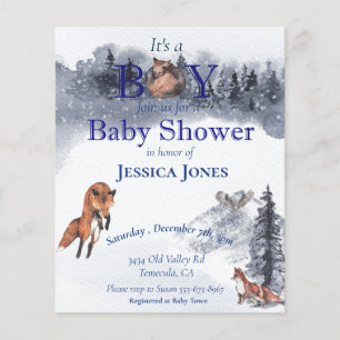 Baby shower-inbjudan för pojke - Vinterpälslandska Flygblad