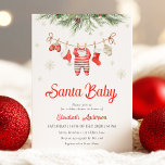 Baby Shower-inbjudan för Santa Baby Inbjudningar<br><div class="desc">Festive Red Santa inspirerade till kallduschinbjudan till clothesline babydusch</div>