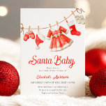 Baby Shower-inbjudan för Santa Flicka Inbjudningar<br><div class="desc">Festive Red Santa inspirerade till en kallelse till clothesline Girl-babydusch i en rik röd färg för att ange tonen för din händelse.</div>