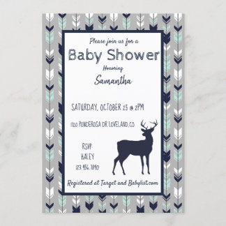 Baby Shower-inbjudan för trädland- Mint/navy/grått Inbjudningar