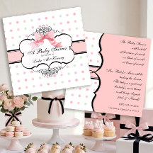 Baby Shower Inbjudan - Fransk Bow Dot Swirl