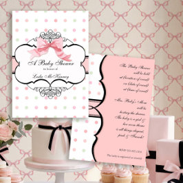 Baby Shower Inbjudan - Fransk Bow Dot Swirl