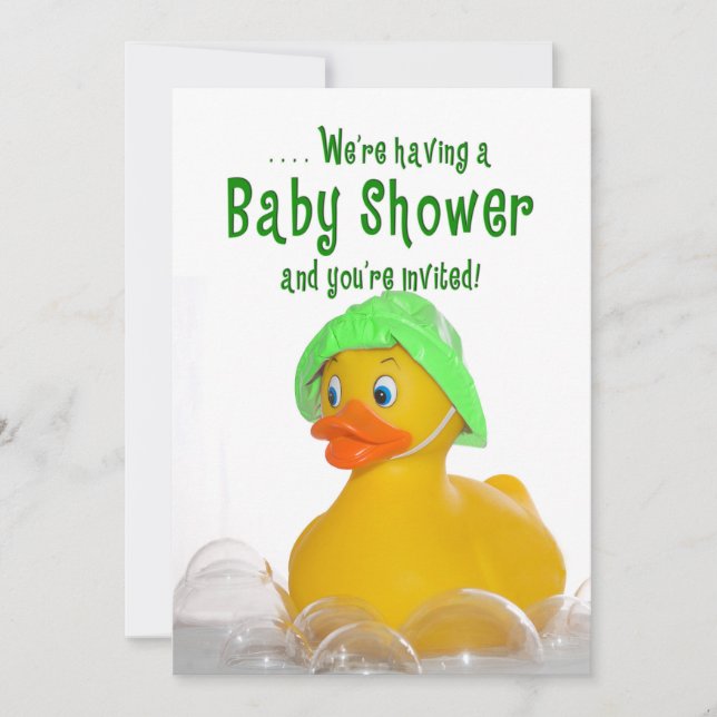 BABY SHOWER INBJUDAN - GRÖNT HAT - GUBBER DUCKY (Framsida)