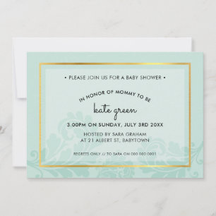 BABY SHOWER INBJUDAN gullig blomstermynta guld
