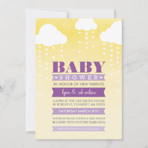 BABY SHOWER INBJUDAN gult vattenfärgsfärg lila