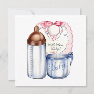 Baby shower-inbjudan halsduk, flaska och kopp inbjudningar