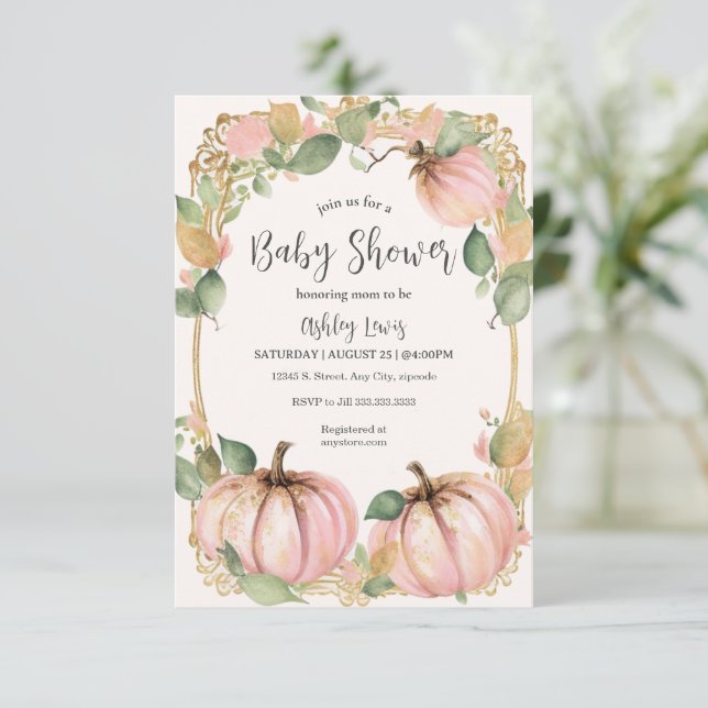 Baby shower-inbjudan höstpumpa rosa pumpa inbjudningar (Stående Fram)