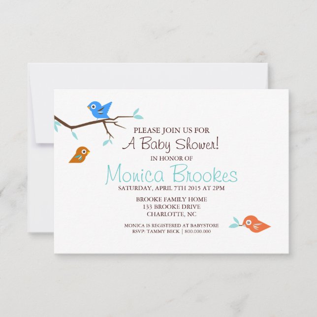 Baby Shower Inbjudan | Little Birdie Boy White (Framsida)