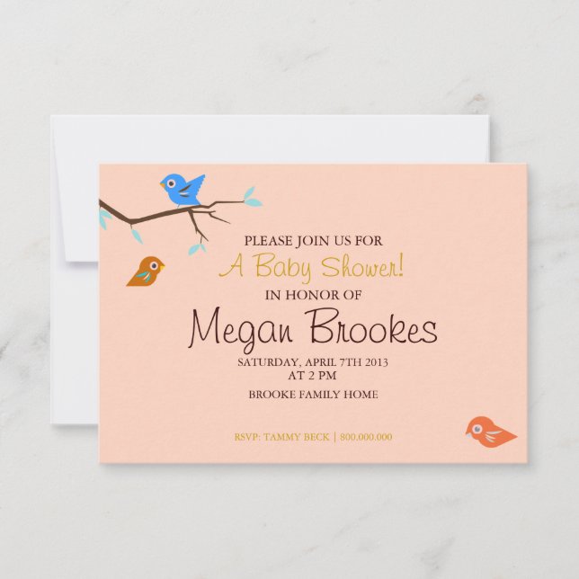Baby Shower Inbjudan | Little Birdie Peach (Framsida)