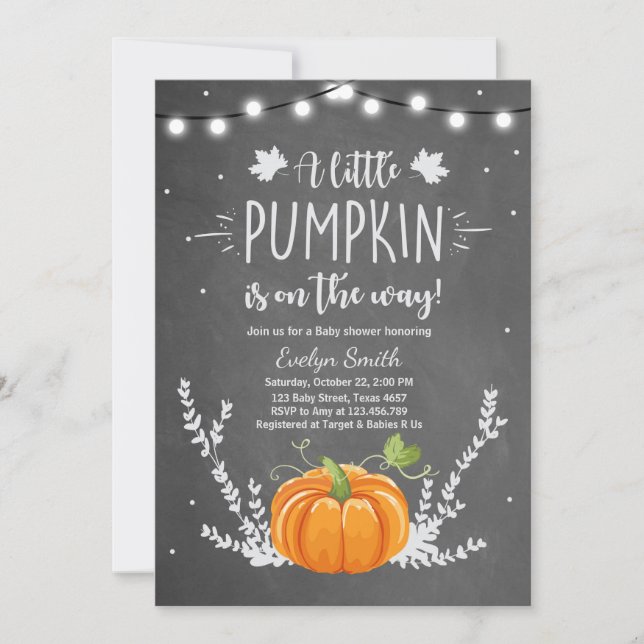Baby Shower inbjudan Little Pumpkin Fall Chalk (Framsida)