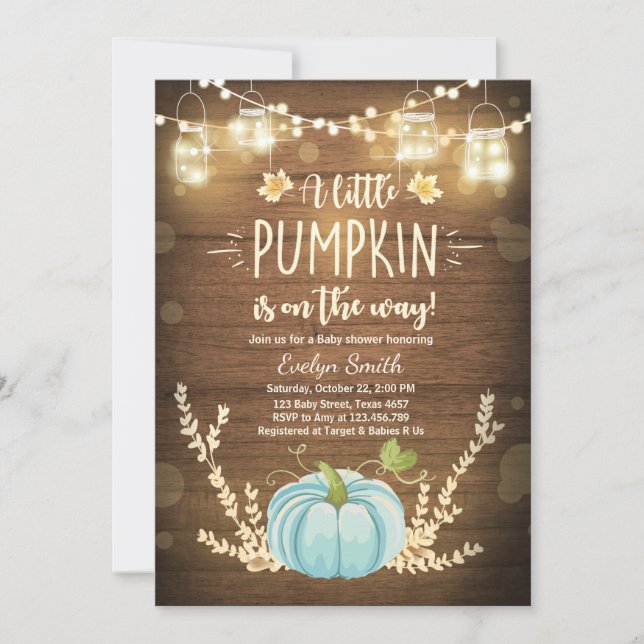Baby Shower inbjudan Little Pumpkin Fall Rustic Bo (Framsida)