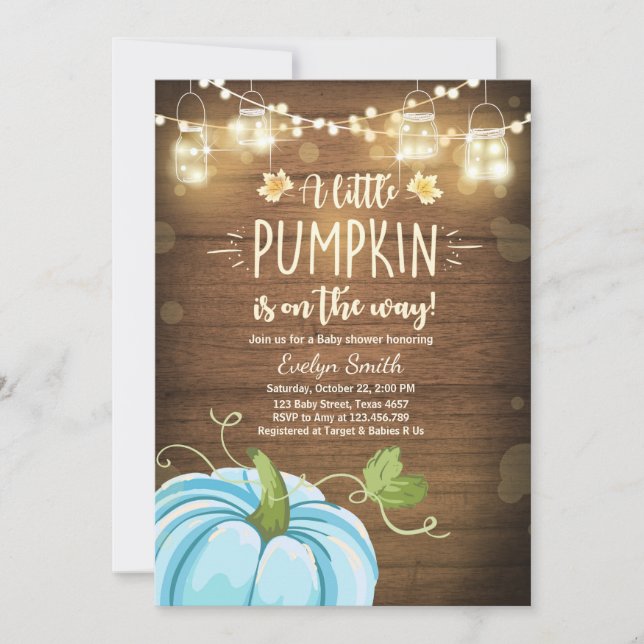 Baby Shower inbjudan Little Pumpkin Fall Rustic Bo (Framsida)