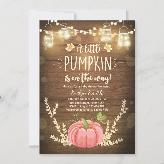 Baby Shower inbjudan Little Pumpkin Fall Rustic Ro (Framsida)