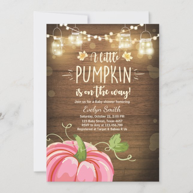 Baby Shower inbjudan Little Pumpkin Fall Rustic Ro (Framsida)
