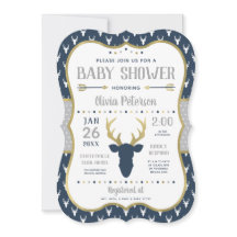 Baby Shower-inbjudan, marin, Grått, Guld