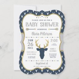 Baby Shower-inbjudan, marin, Grått, Guld Inbjudningar
