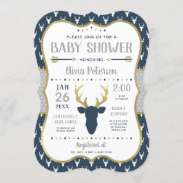 Baby Shower-inbjudan, marin, Grått, Guld Inbjudningar