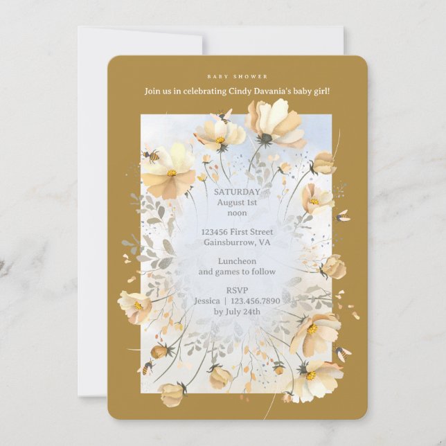 Baby Shower-inbjudan med Bee's Meadow Kort (Framsida)