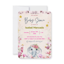 Baby Shower-inbjudan med blommande elefant.
