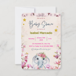 Baby Shower-inbjudan med blommande elefant. Inbjudningar