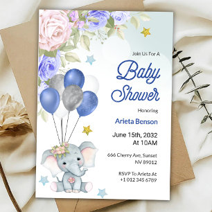Baby shower-inbjudan med en söt elefant inbjudningar