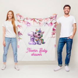 Baby Shower-inbjudan med enhörning Fleecefilt