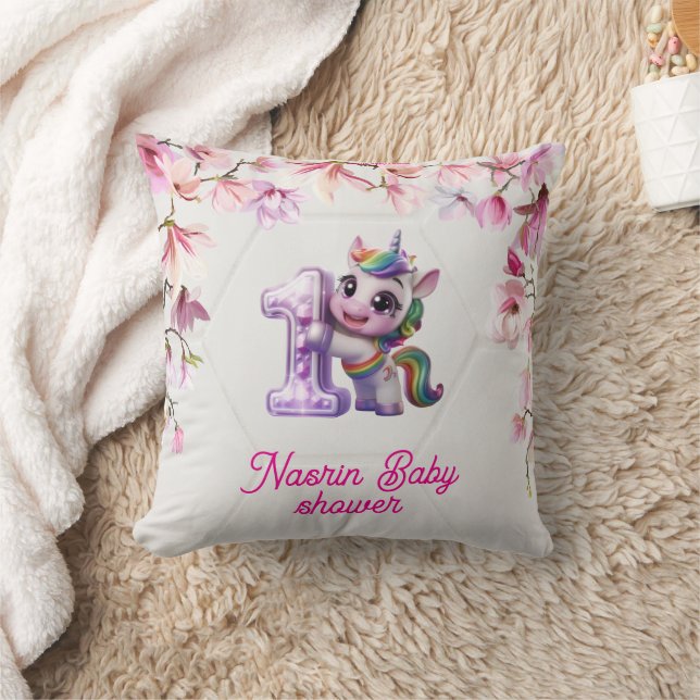 Baby Shower-inbjudan med enhörning  Kudde (Filt)