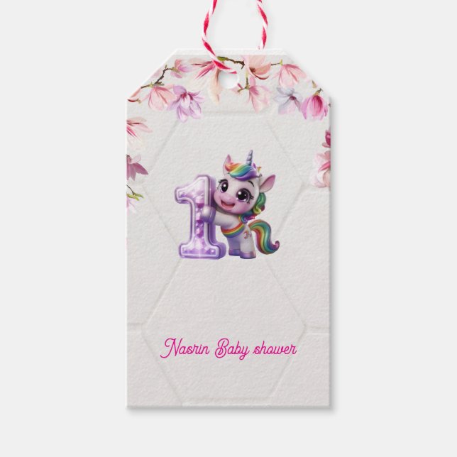 Baby Shower-inbjudan med enhörning  Presentetikett (Framsidan)