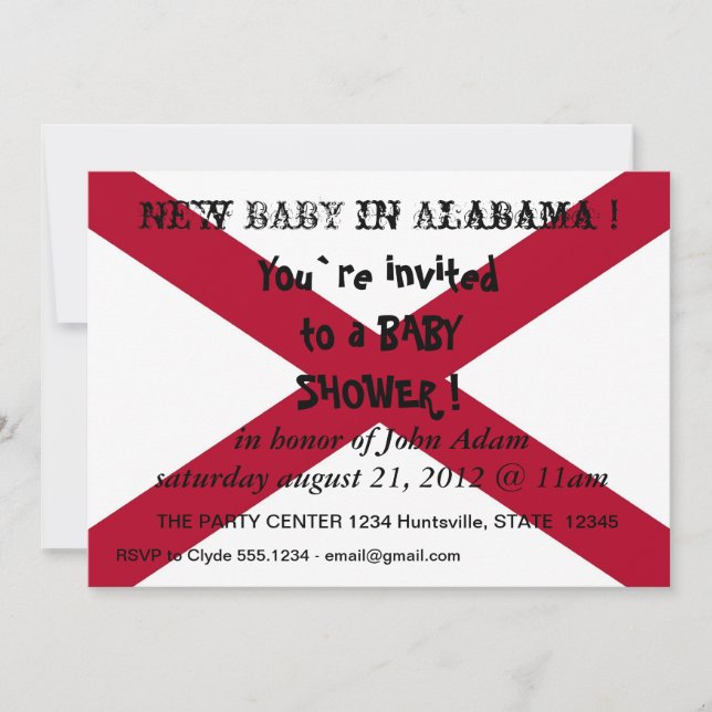 Baby Shower-inbjudan med Flagga av Alabama,USA. Inbjudningar (Framsida)