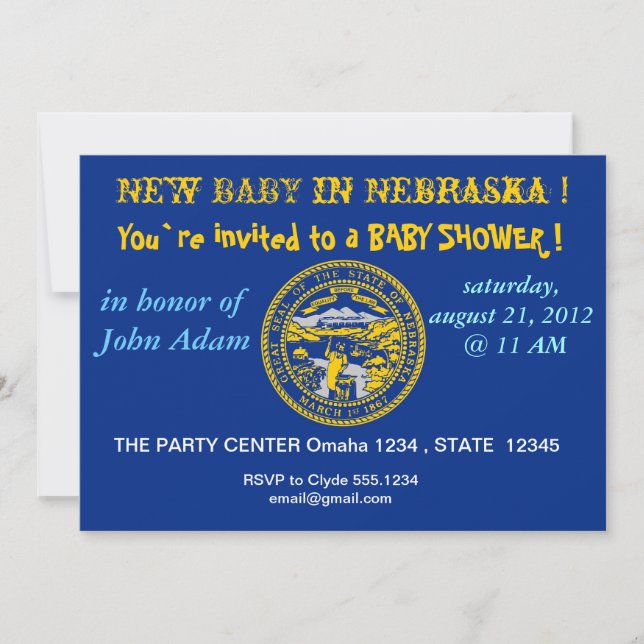 Baby Shower-inbjudan med Flagga av Nebraska Inbjudningar (Framsida)