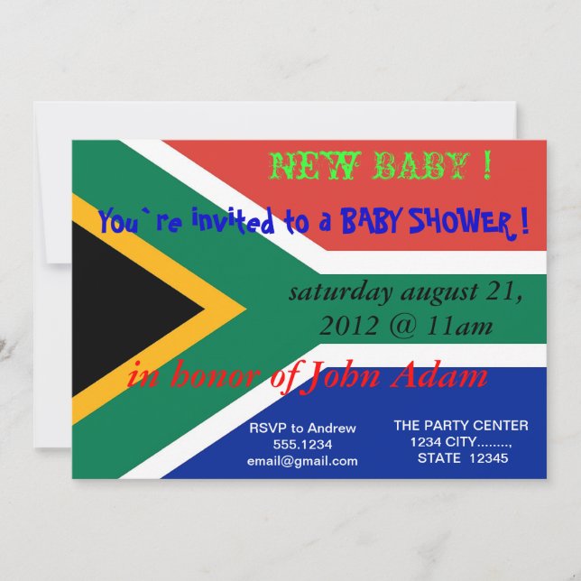 Baby Shower-inbjudan med Flagga av sydlig Afrika Inbjudningar (Framsida)