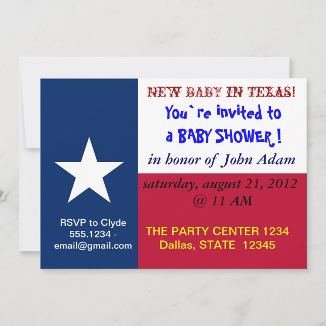 Baby Shower-inbjudan med Flagga av Texas Inbjudningar (Framsida)