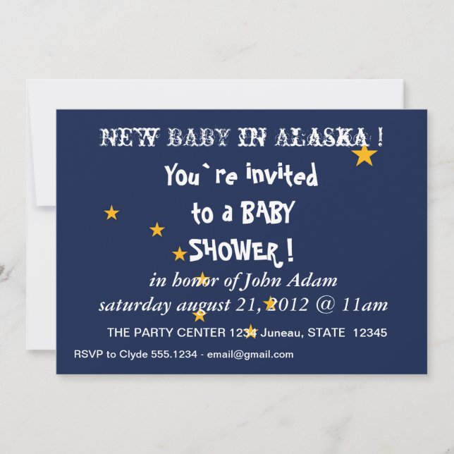 Baby Shower-inbjudan med Flagga of Alaska,USA. Inbjudningar (Framsida)