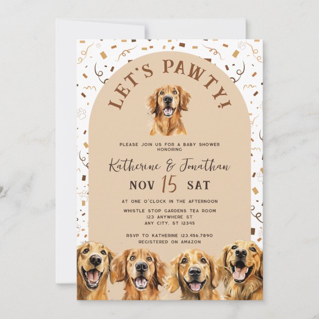 Baby Shower Inbjudan med Golden Retrievers (Framsida)