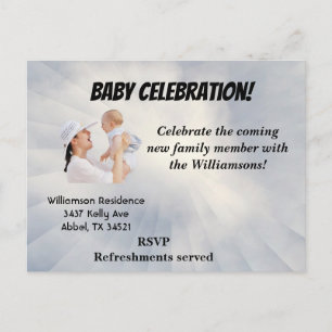 Baby Shower Inbjudan med himmelblå bakgrund