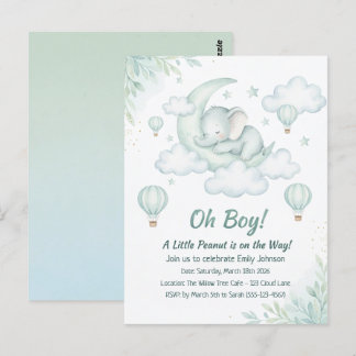 Baby Shower-inbjudan med Sleft Baby Elephant Vykort